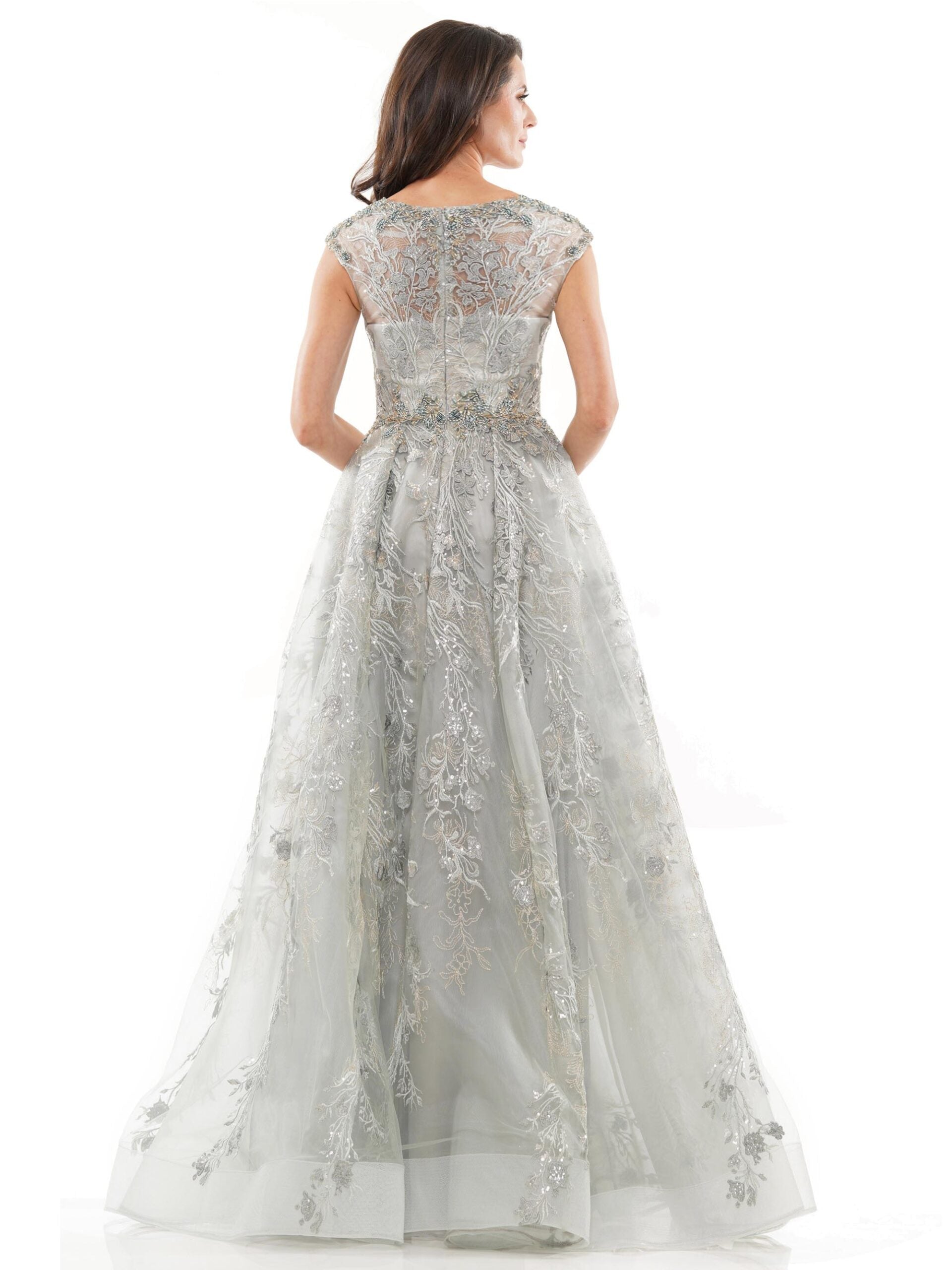 Taupe Marsoni MV1255 Long Cap Sleeve Formal Evening Dress