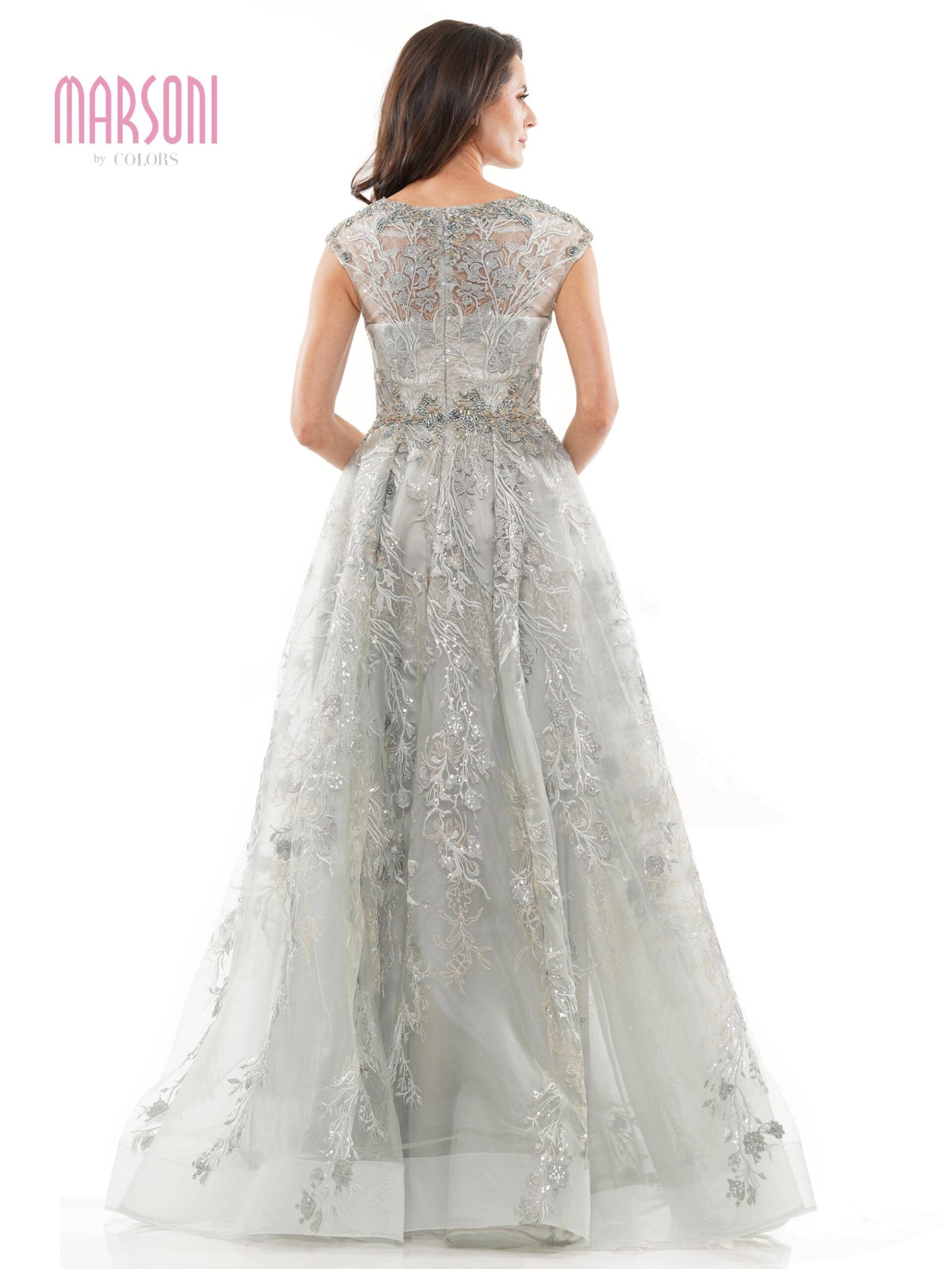 Marsoni MV1255 Long Cap Sleeve Formal Evening Dress