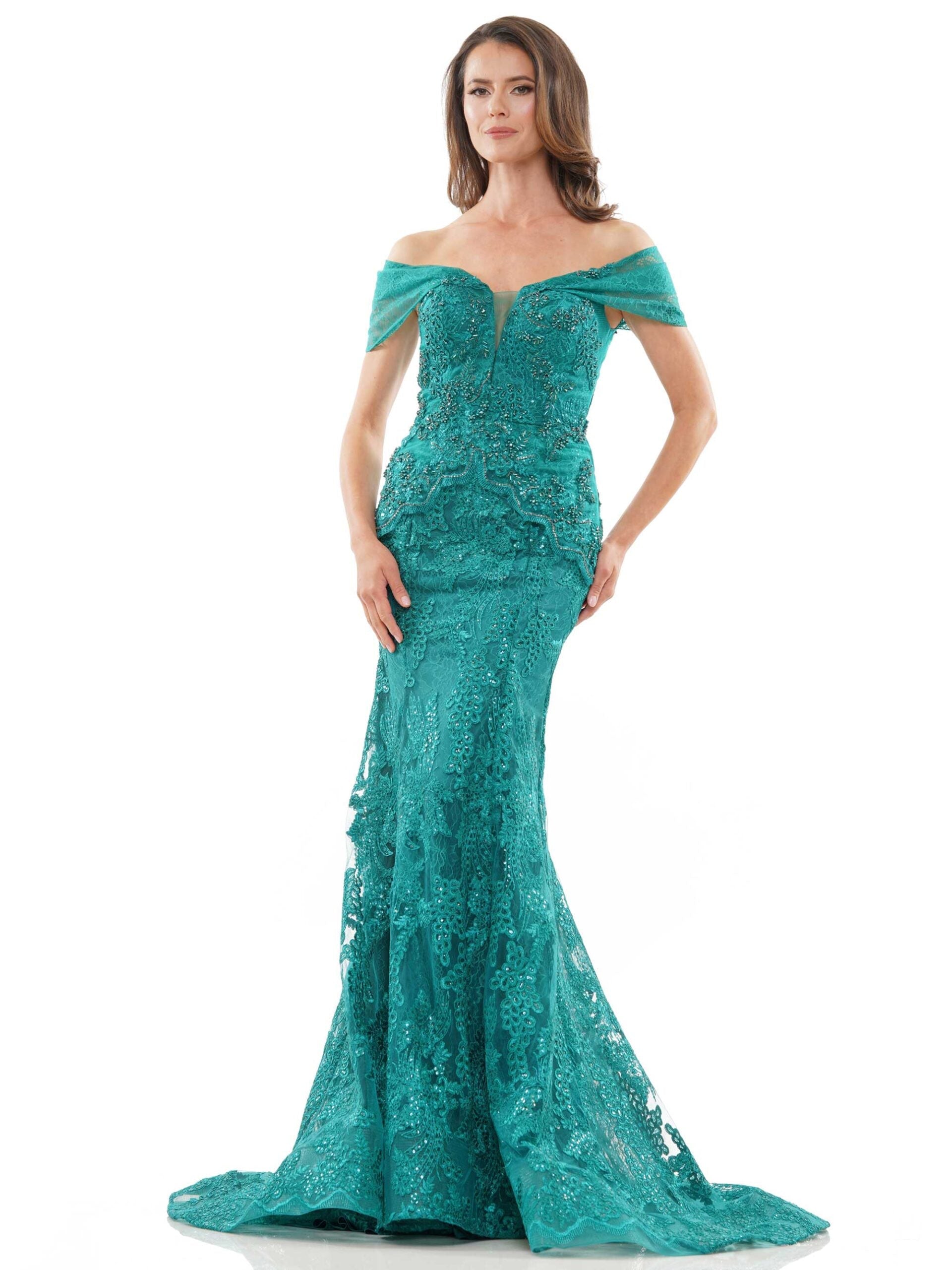 Formal Dresses Long Off Shoulder Formal Lace Dress Emerald