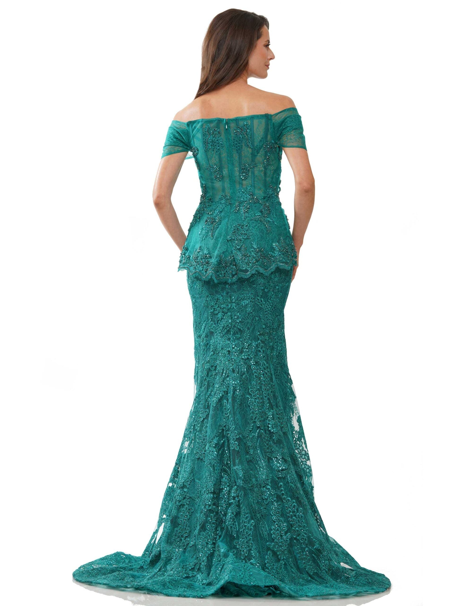 Formal Dresses Long Off Shoulder Formal Lace Dress Emerald