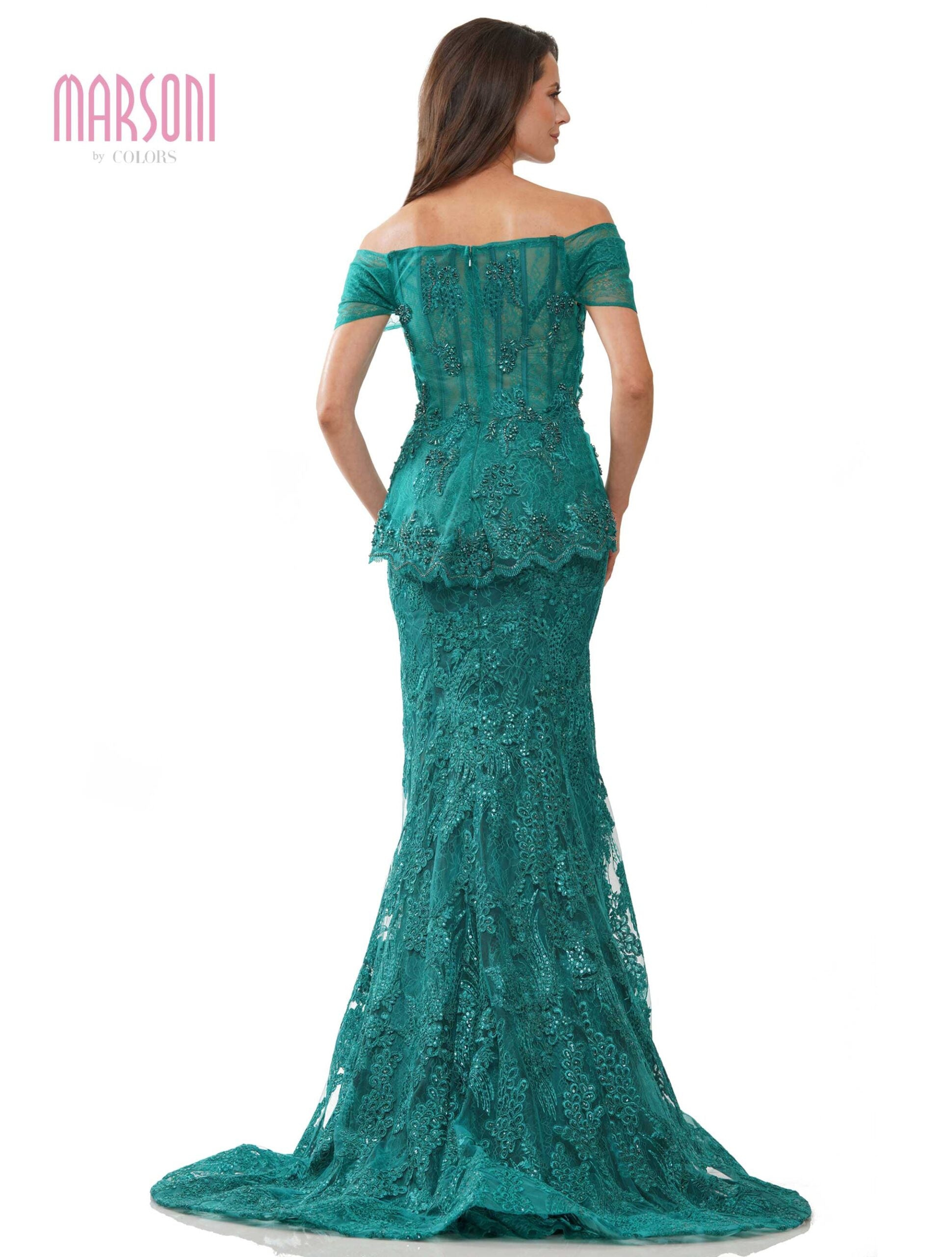 Marsoni MV1256 Long Off Shoulder Formal Lace Dress