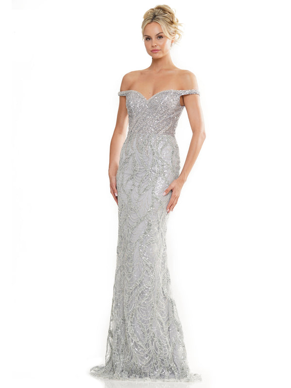 Marsoni MV1257 Long Beaded Off Shoulder Formal Dress