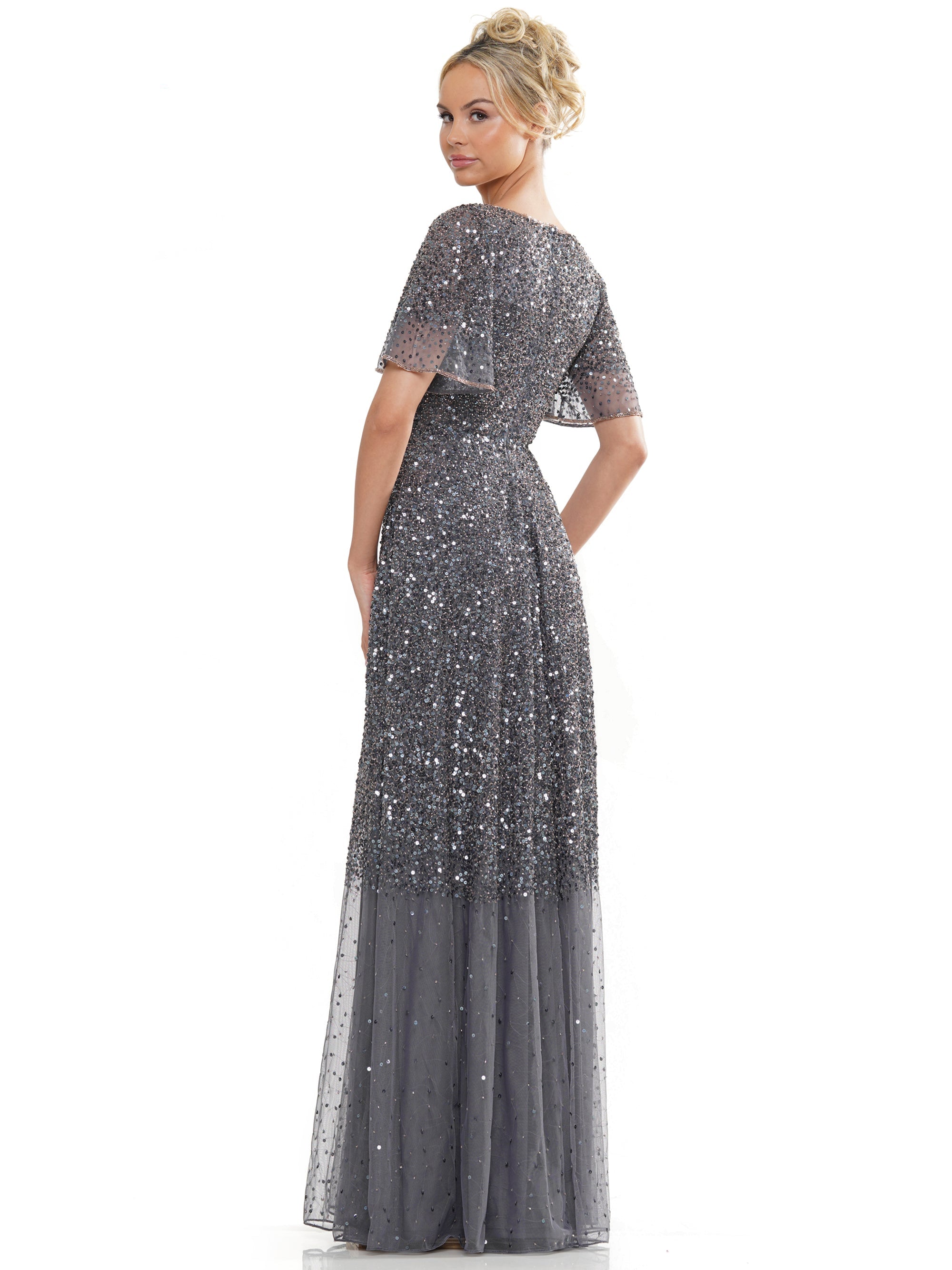 Mother of the Bride Dresses Mother of the Bride Long Beaded Mesh V Neck Dress Charcoal