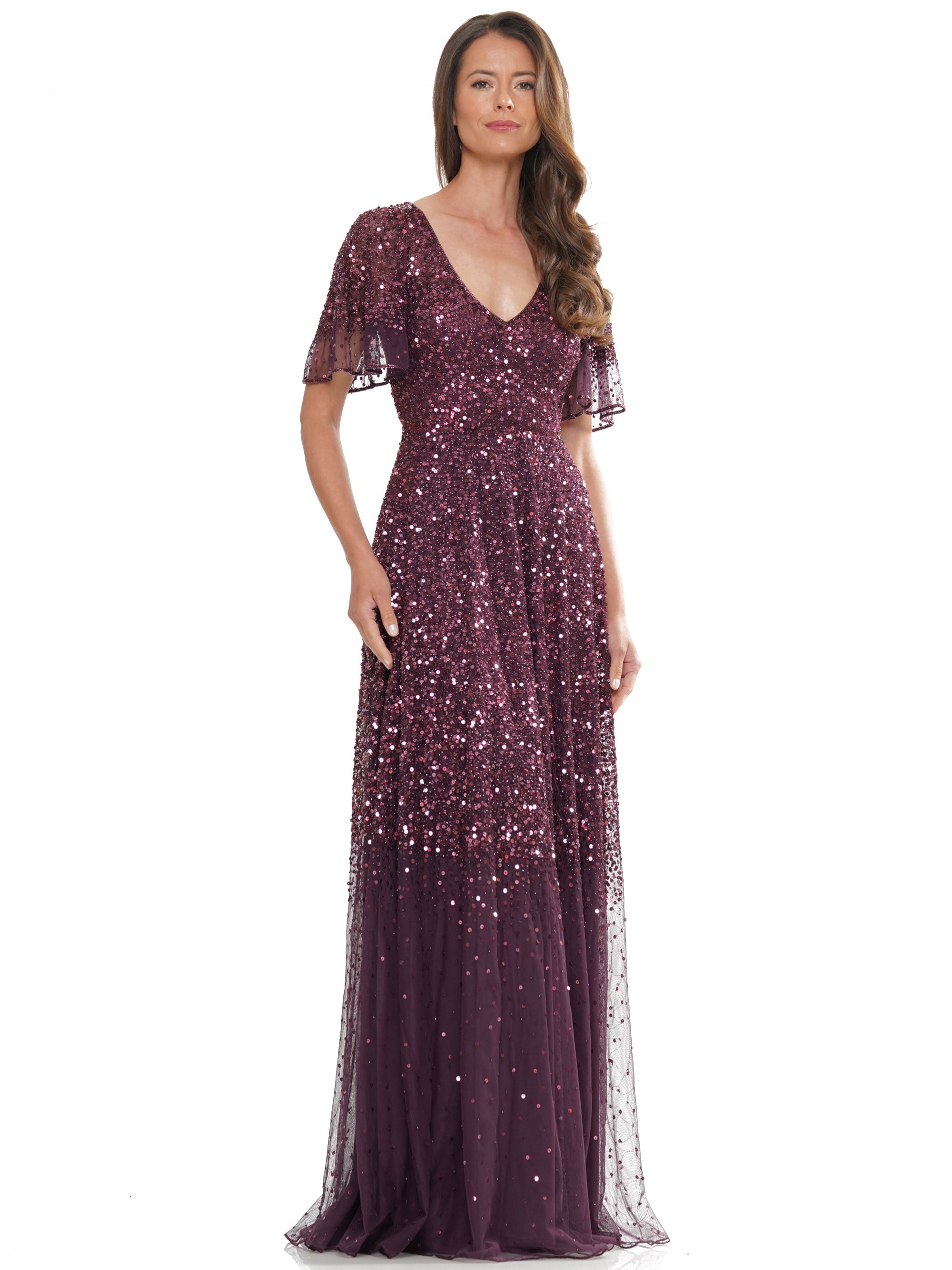 Mother of the Bride Dresses Mother of the Bride Long Beaded Mesh V Neck Dress Wine