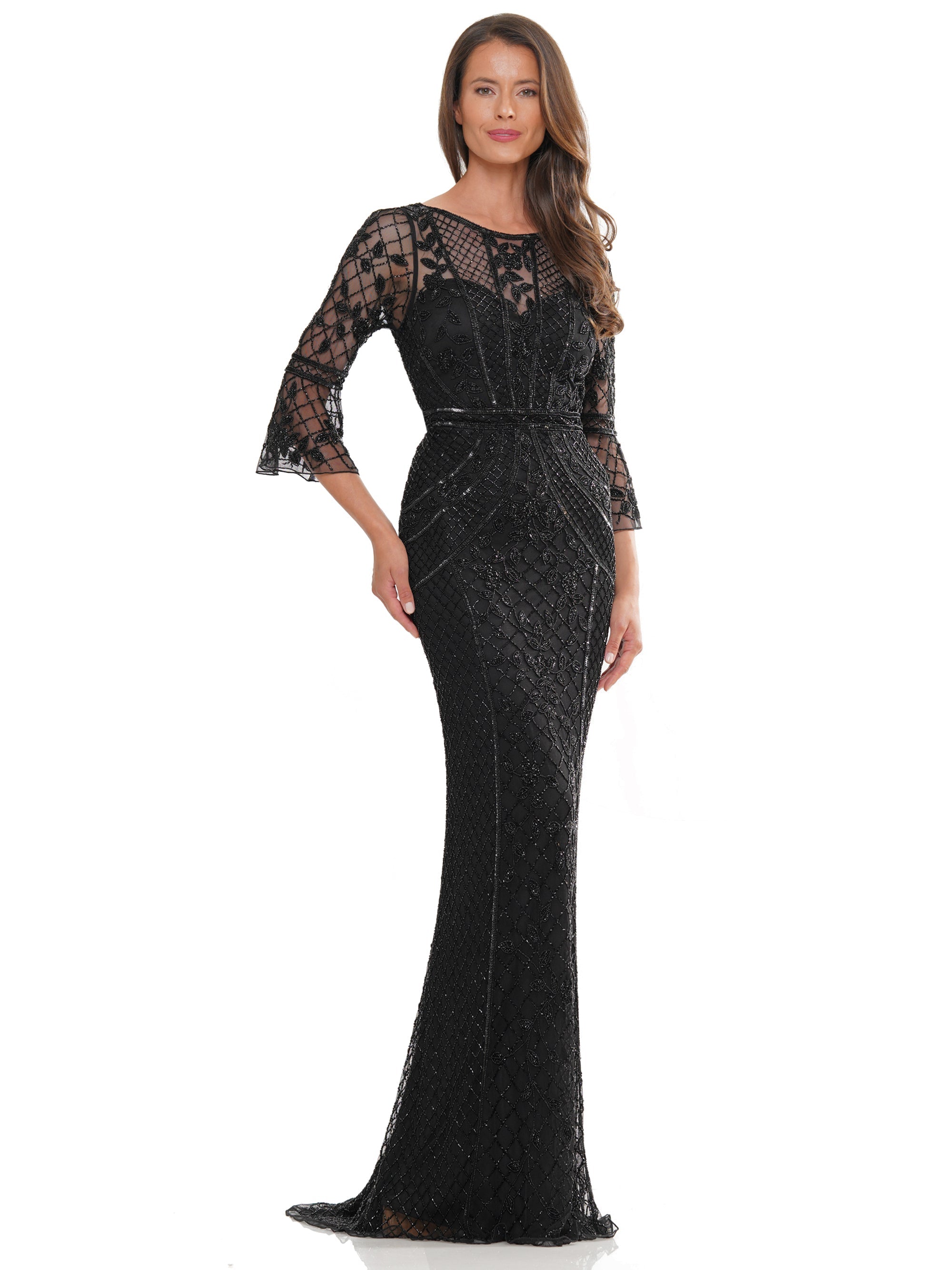 Mother of the Bride Dresses Mother of the Bride Quarter Sleeve Beaded Mesh Dress Black