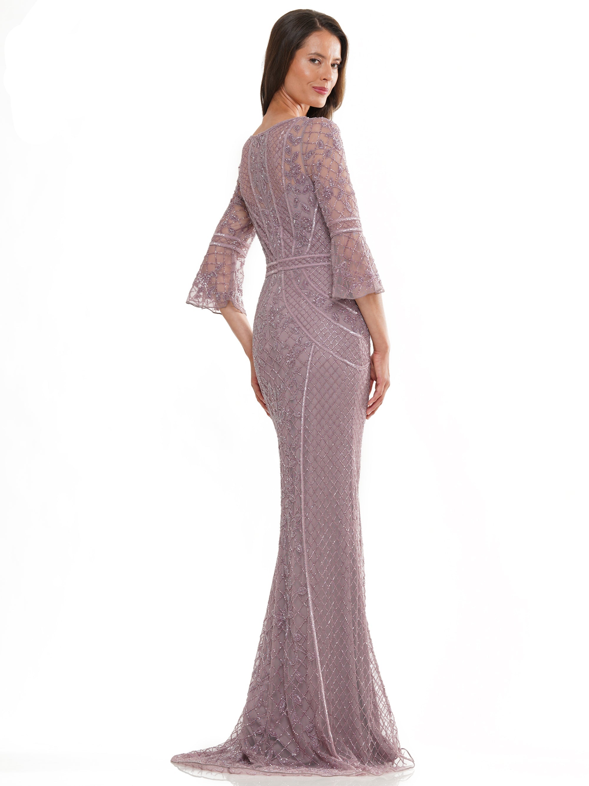 Mother of the Bride Dresses Mother of the Bride Quarter Sleeve Beaded Mesh Dress Dusty Rose