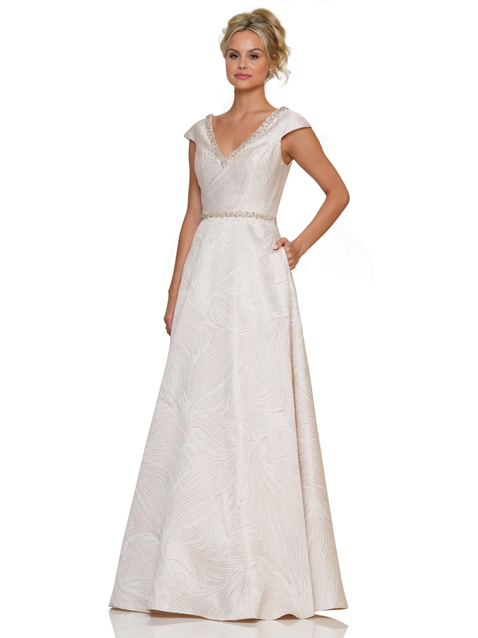 Mother of the Bride Dresses Mother of the Bride Cap Sleeve Jacquard Dress Champagne