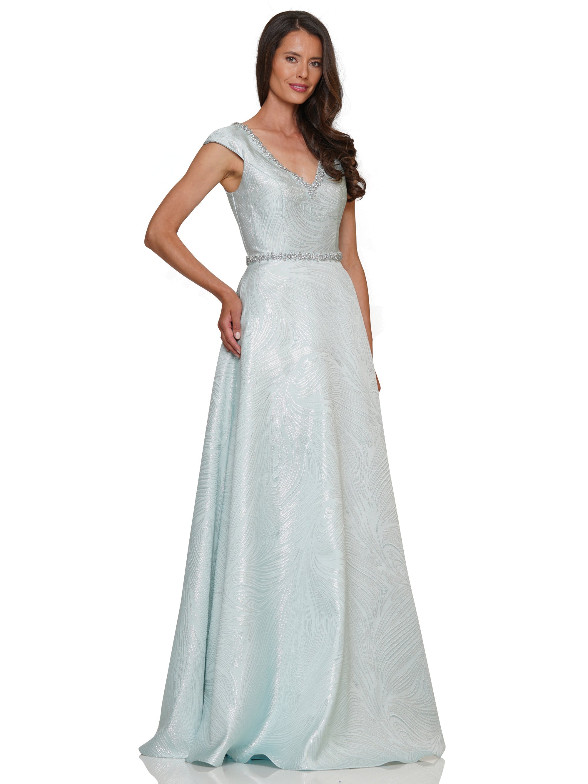 Mother of the Bride Dresses Mother of the Bride Cap Sleeve Jacquard Dress Seaglass