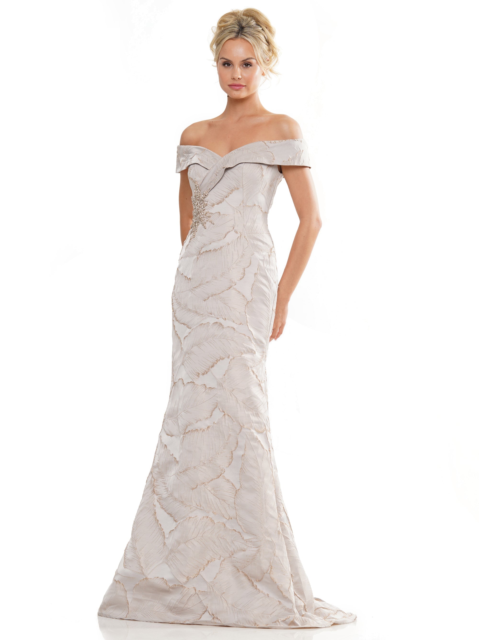 Mother of the Bride Dresses Mother of the Bride Off Shoulder Jacquard Dress Taupe