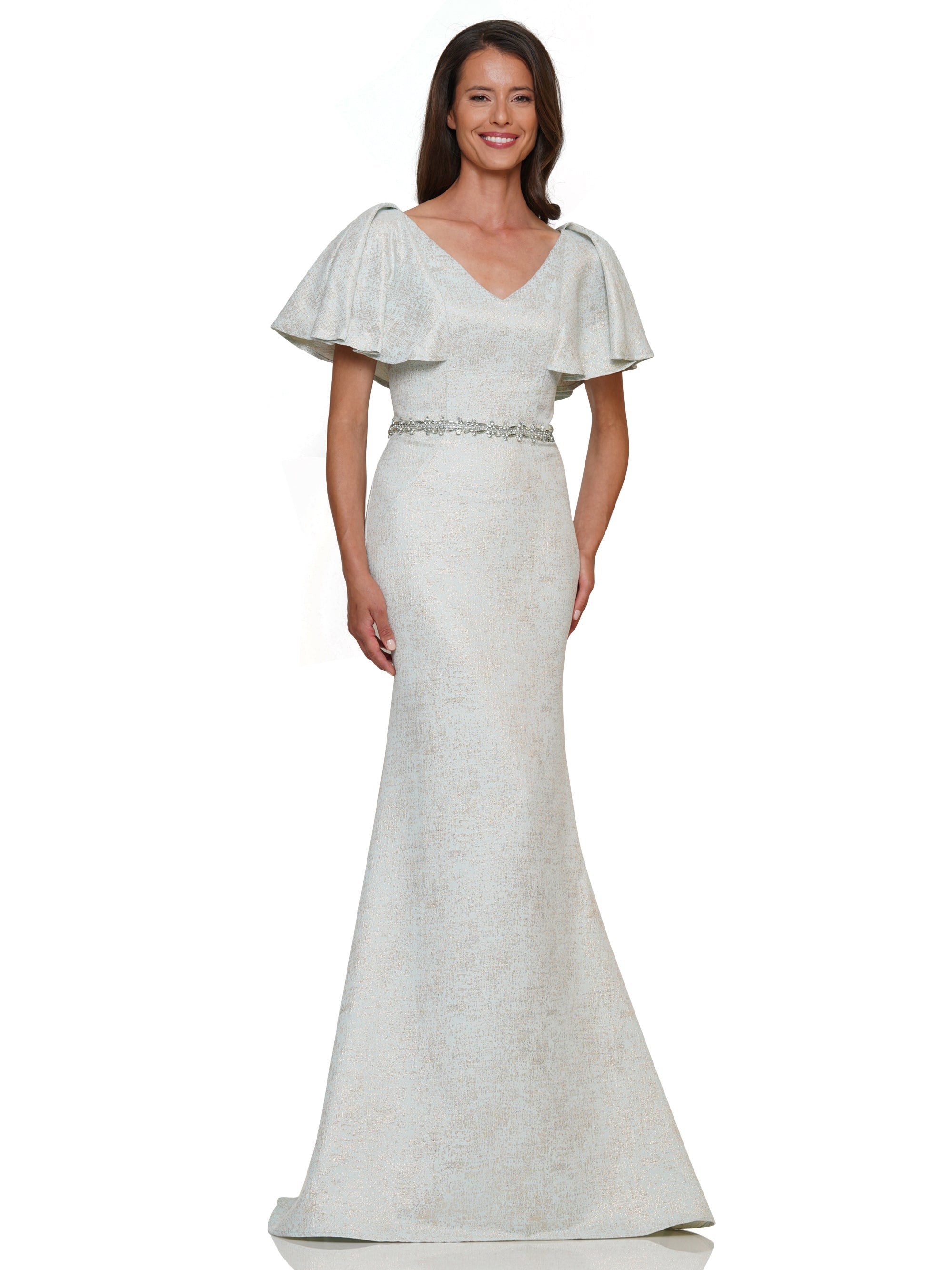 Mother of the Bride Dresses Mother of the Bride Flutter Sleeve V Neck Long Dress Seaglass