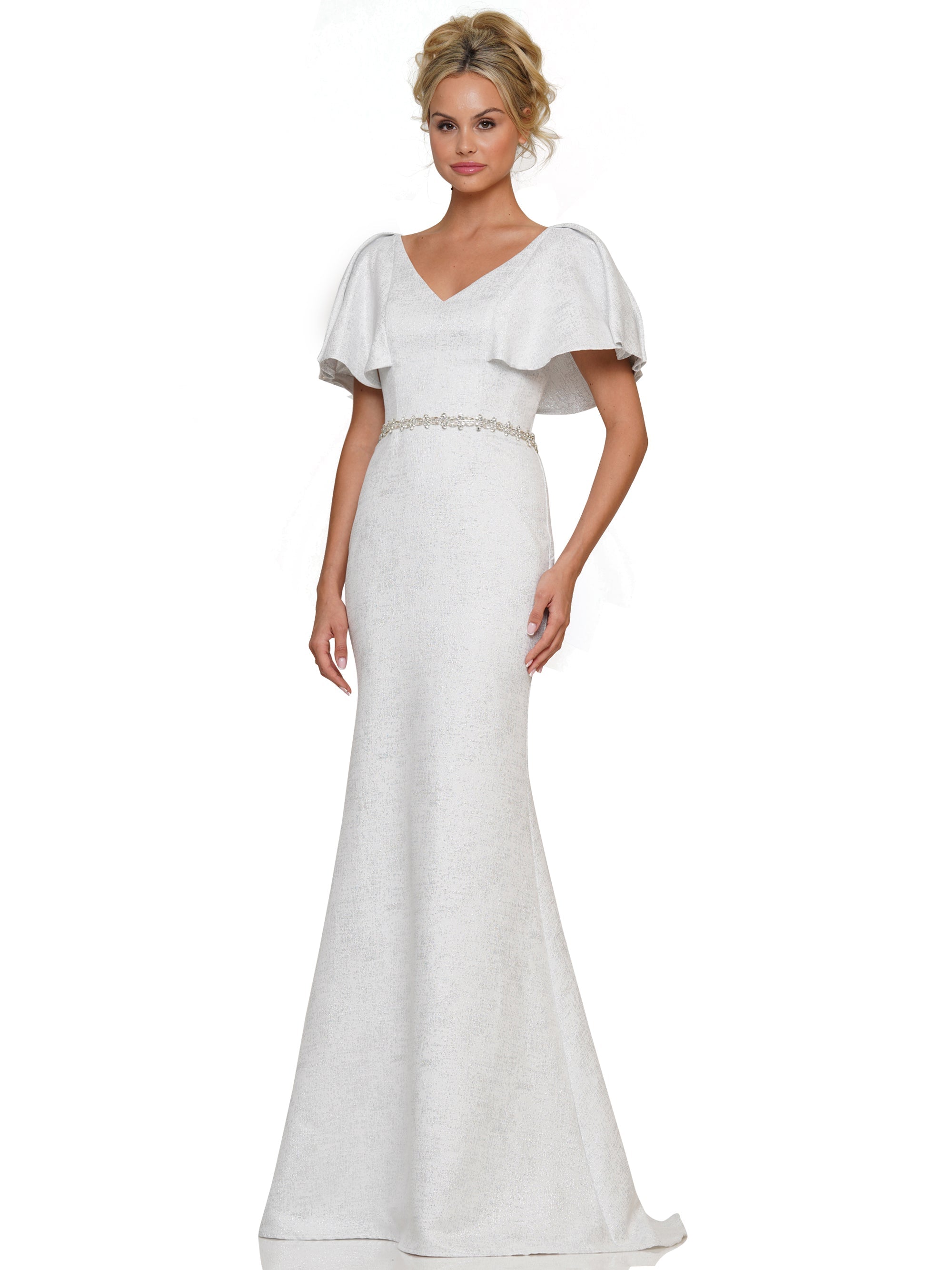 Mother of the Bride Dresses Mother of the Bride Flutter Sleeve V Neck Long Dress Silver