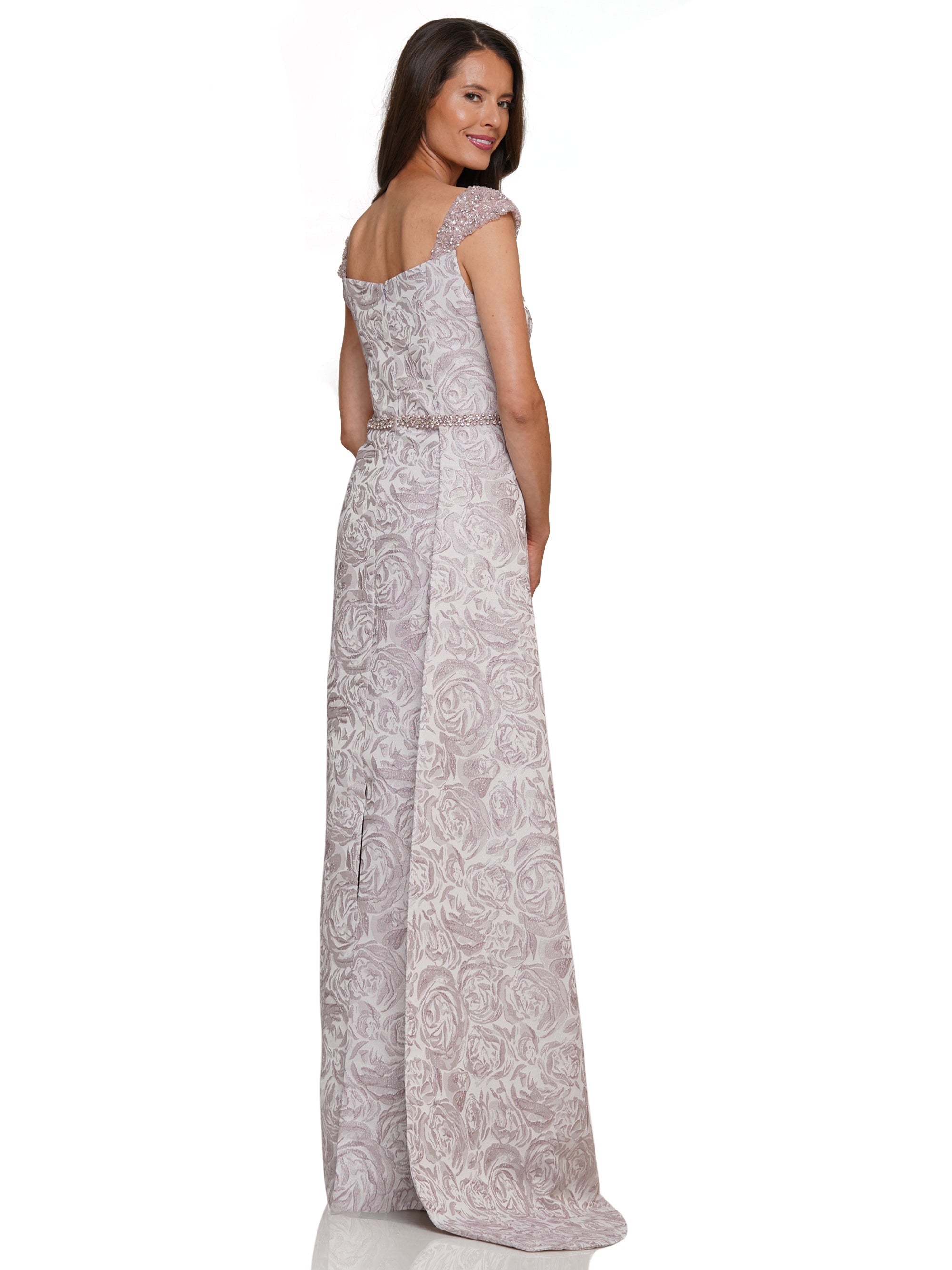 Formal Dresses Long Formal Cap Sleeve Jacquard Sheth Dress Mauve