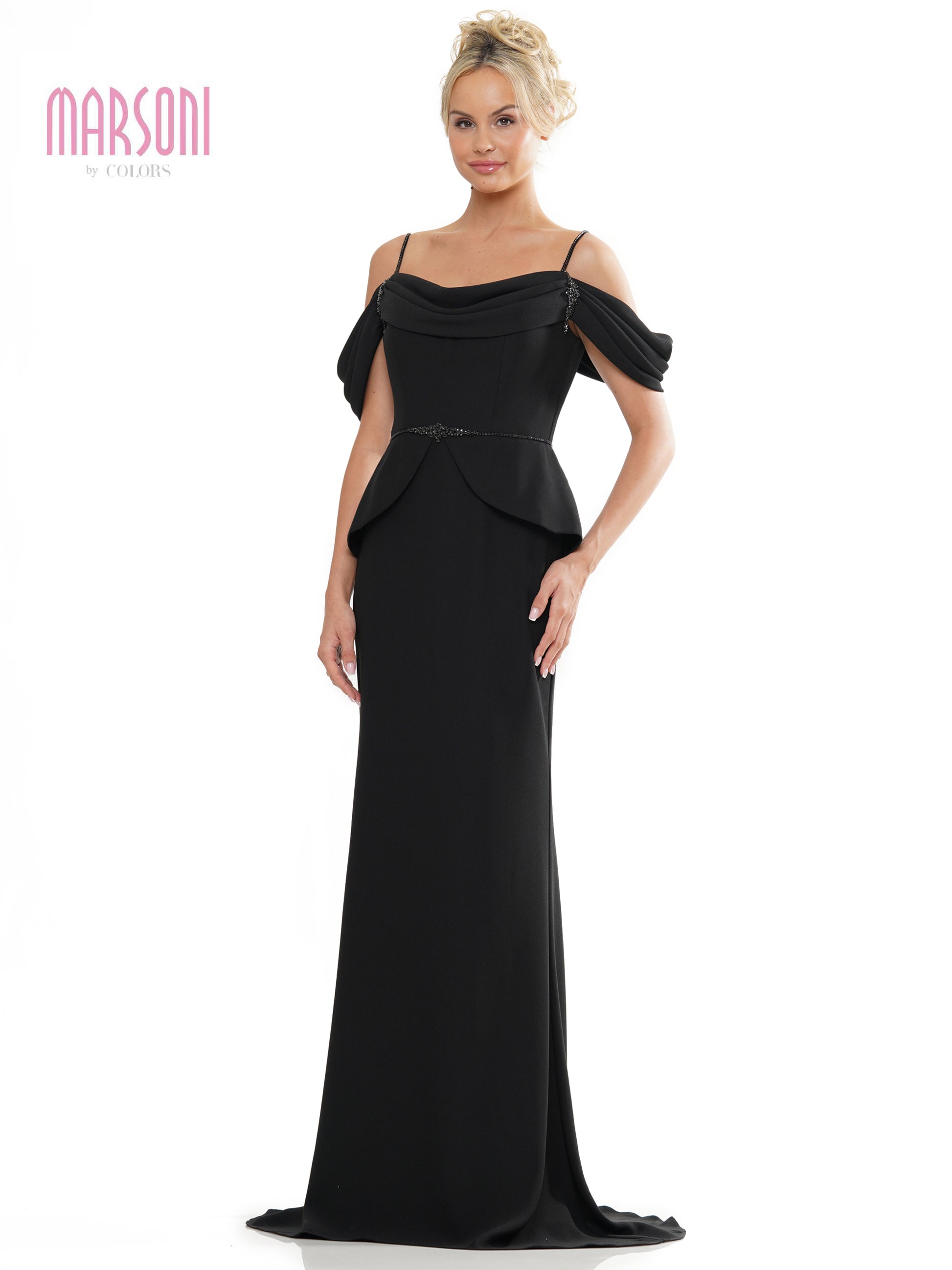 Marsoni MV1271 Mother of the Bride Off Shoulder Peplum Sheath Dress