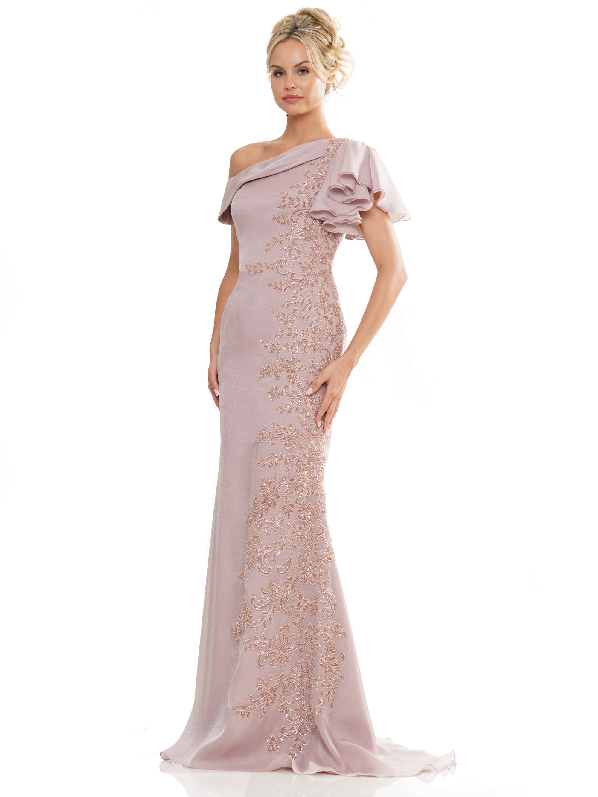 Mother of the Bride Dresses Mother of the Bride One Shoulder Lace Applique Dress Mauve