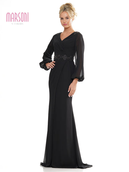 Mother of the Bride Dresses Mother of the Bride Long Sleeve V Neck Chiffon Dress Black