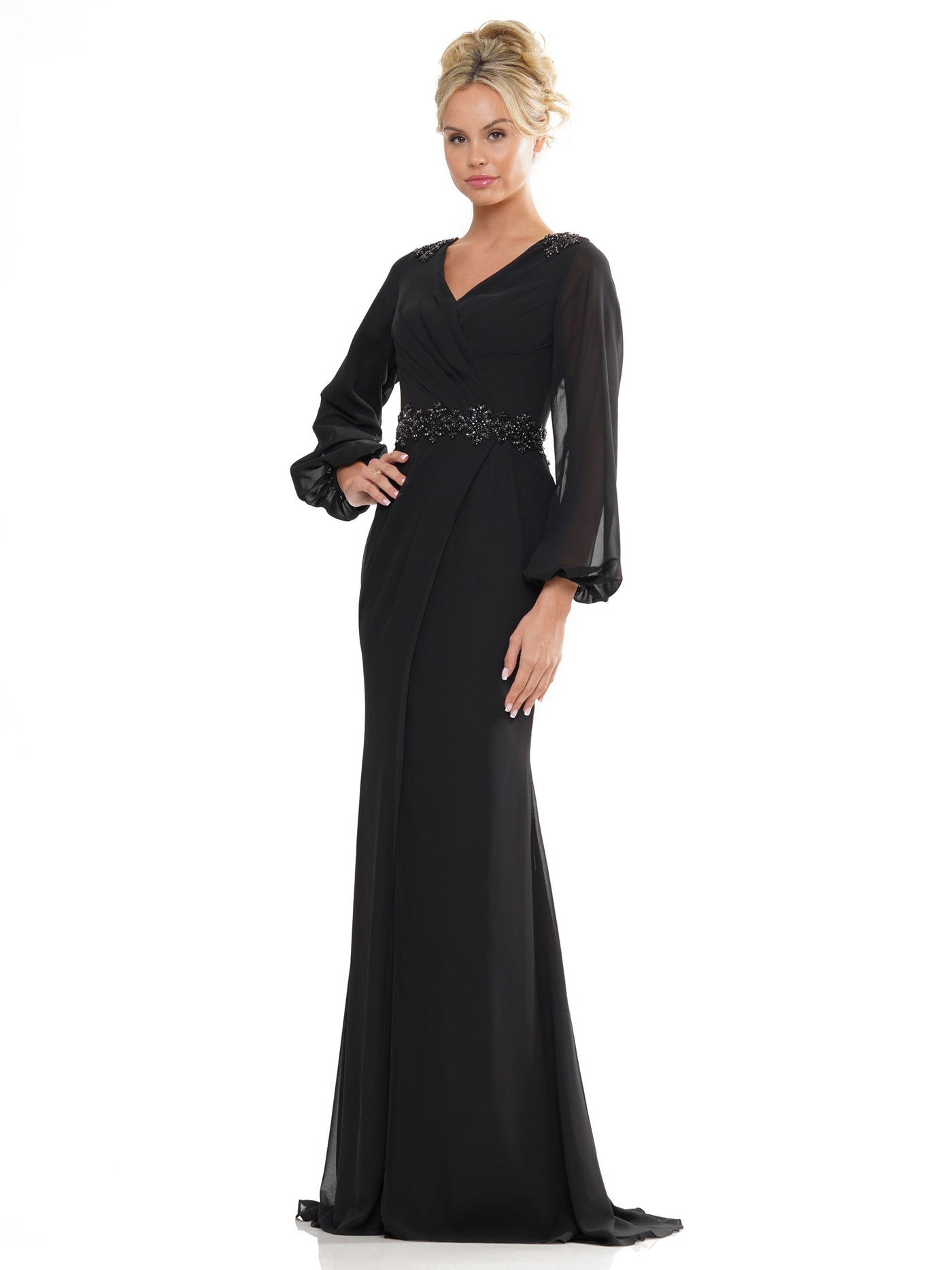 Mother of the Bride Dresses Mother of the Bride Long Sleeve V Neck Chiffon Dress Black