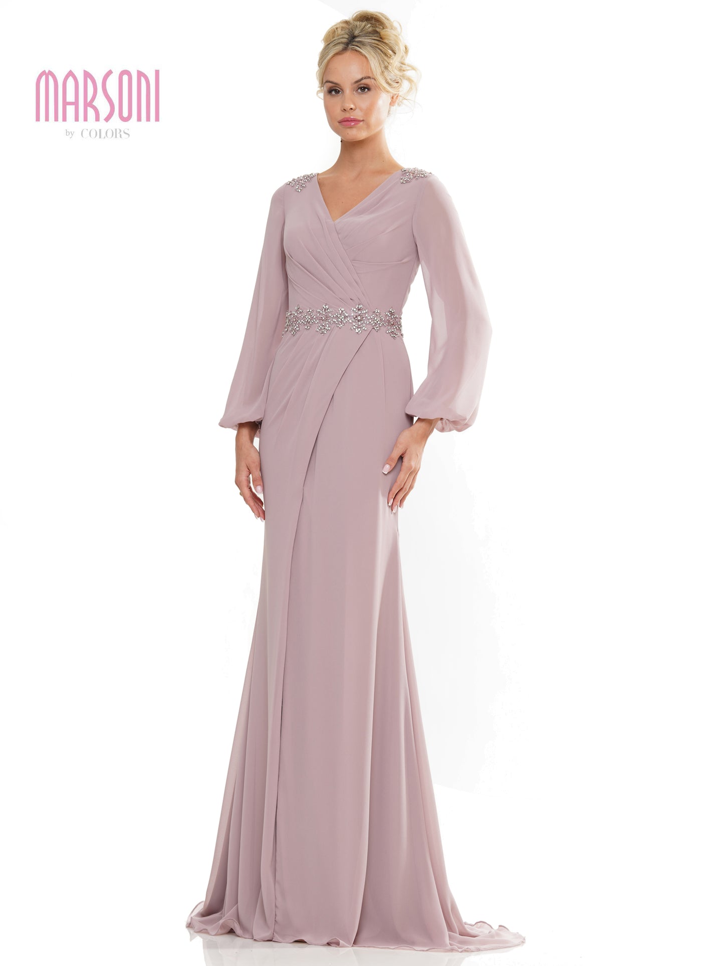 Mother of the Bride Dresses Mother of the Bride Long Sleeve V Neck Chiffon Dress Mauve