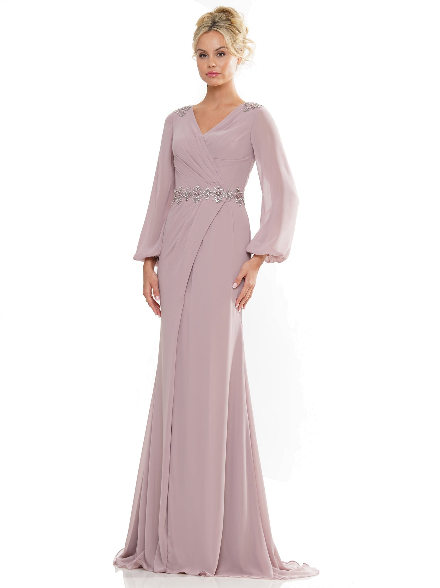 Mother of the Bride Dresses Mother of the Bride Long Sleeve V Neck Chiffon Dress Mauve