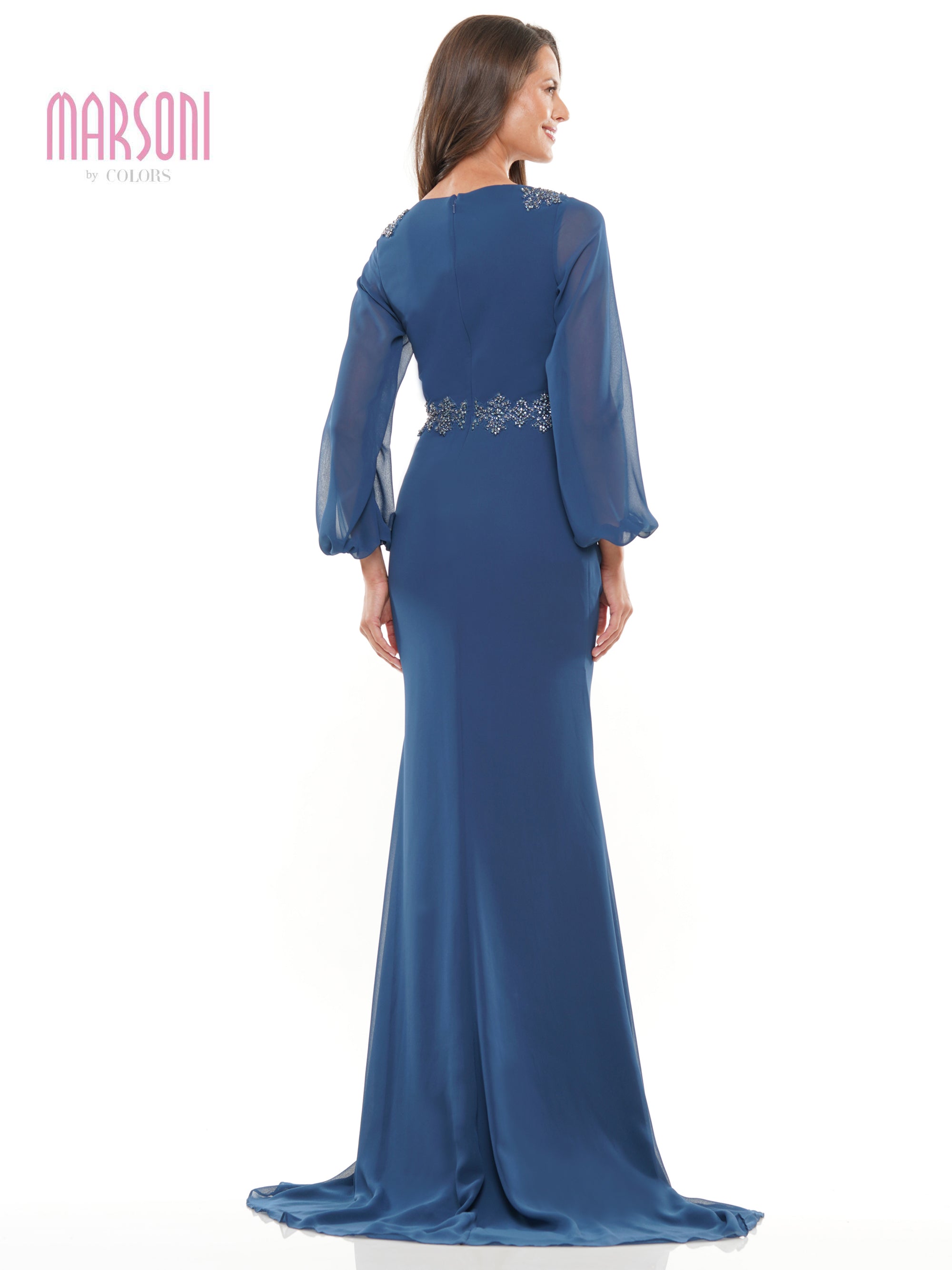 Mother of the Bride Dresses Mother of the Bride Long Sleeve V Neck Chiffon Dress Peacock