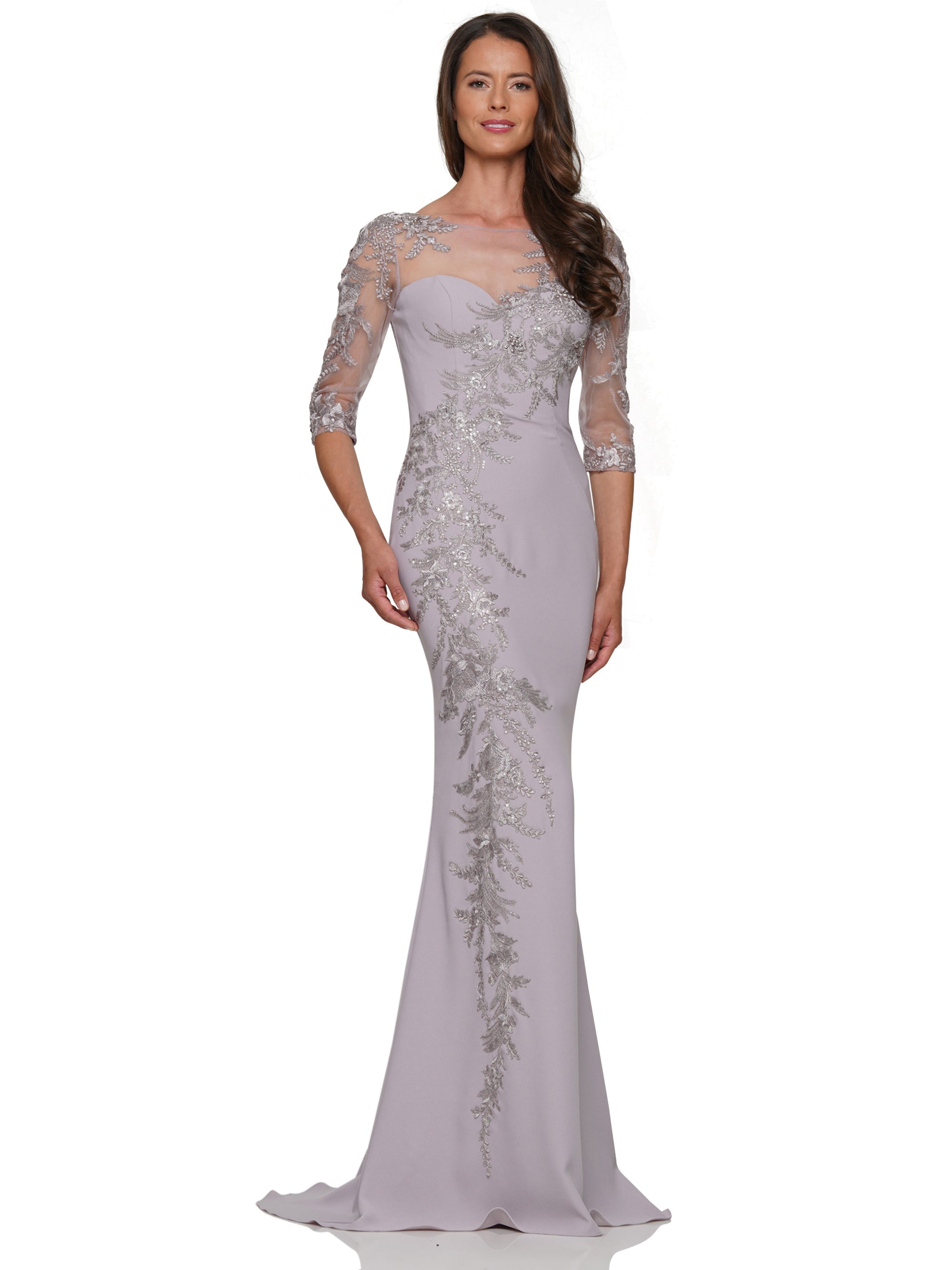 Mother of the Bride Dresses Mother of the Bride Quarter Sleeve Lace Applique Long Dress Grey Mauve