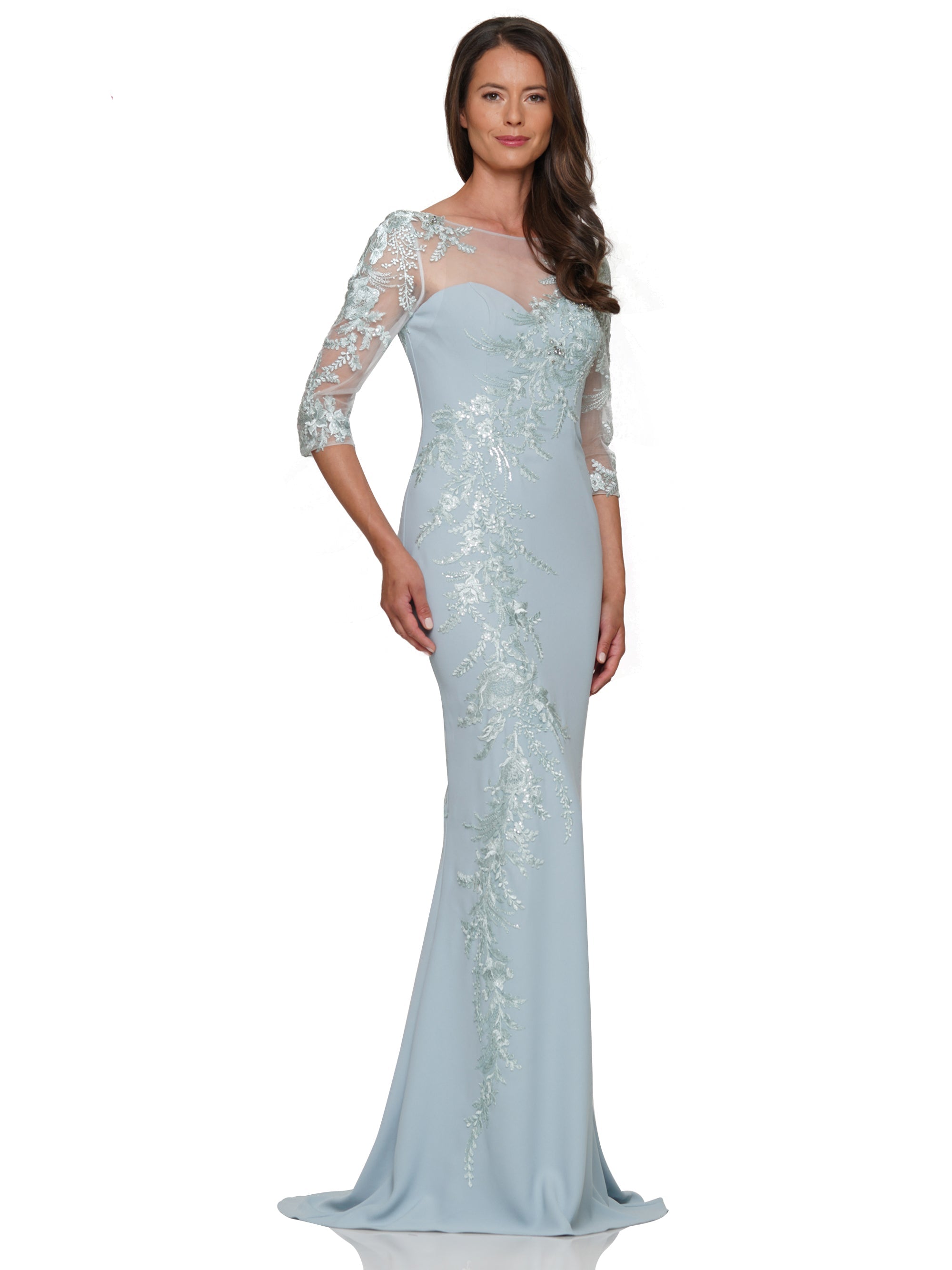 Mother of the Bride Dresses Mother of the Bride Quarter Sleeve Lace Applique Long Dress Seaglass
