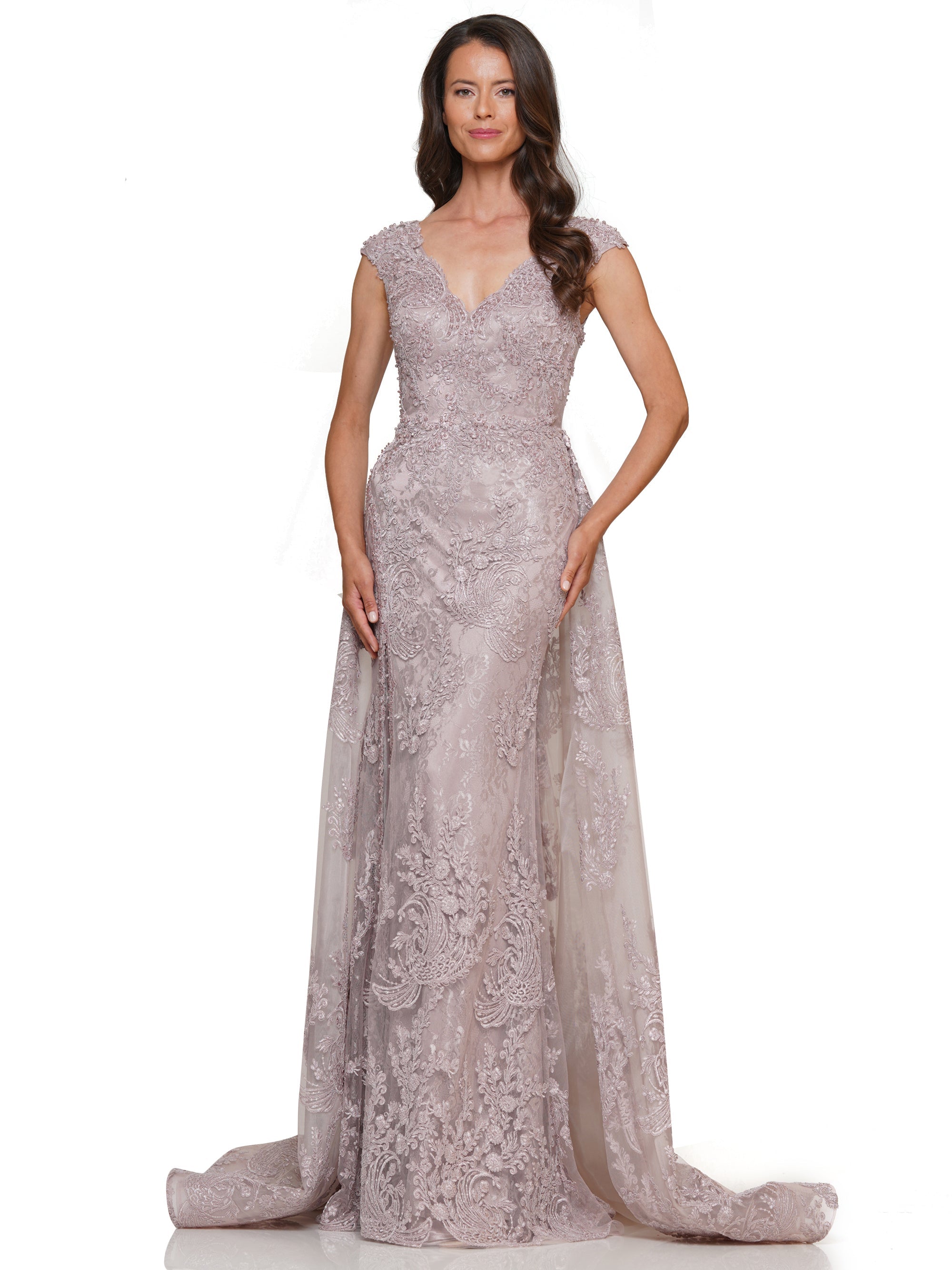 Formal Dresses Formal Embroidered Mesh Overskirt Dress Mauve