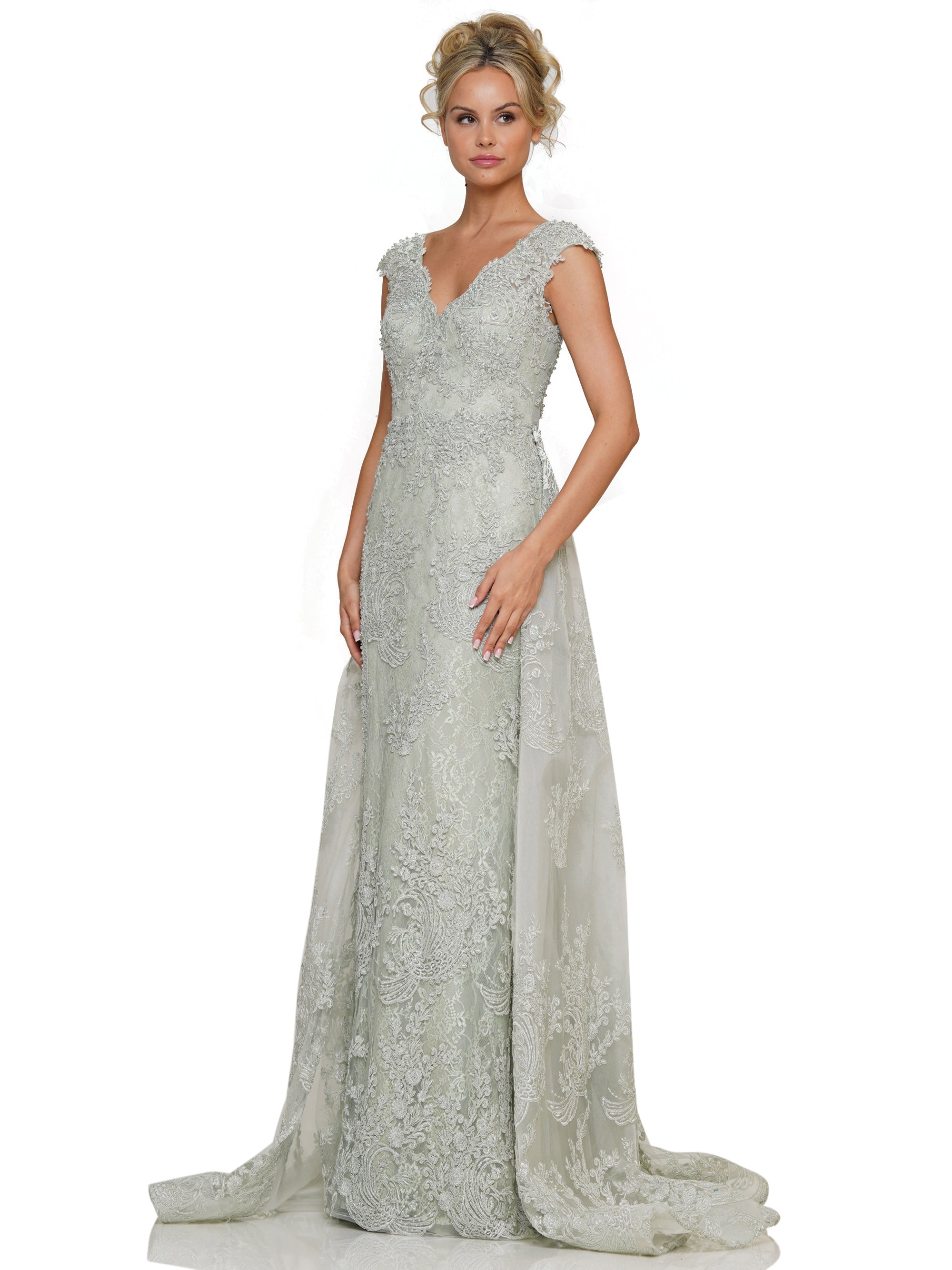 Formal Dresses Formal Embroidered Mesh Overskirt Dress Seaglass