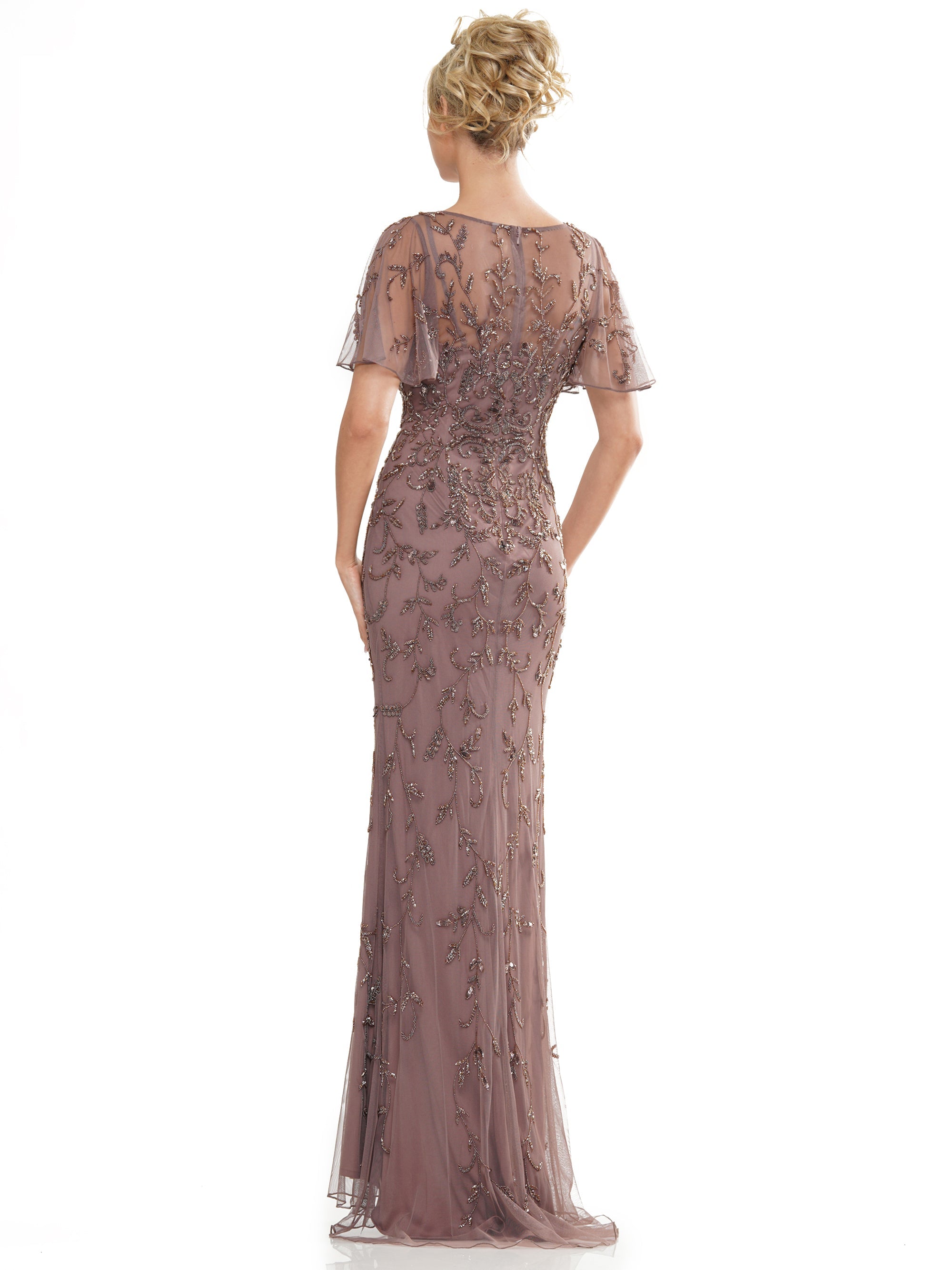 Mother of The Bride Beaded Mesh Short Sleeve Dress by Marsoni MV1281