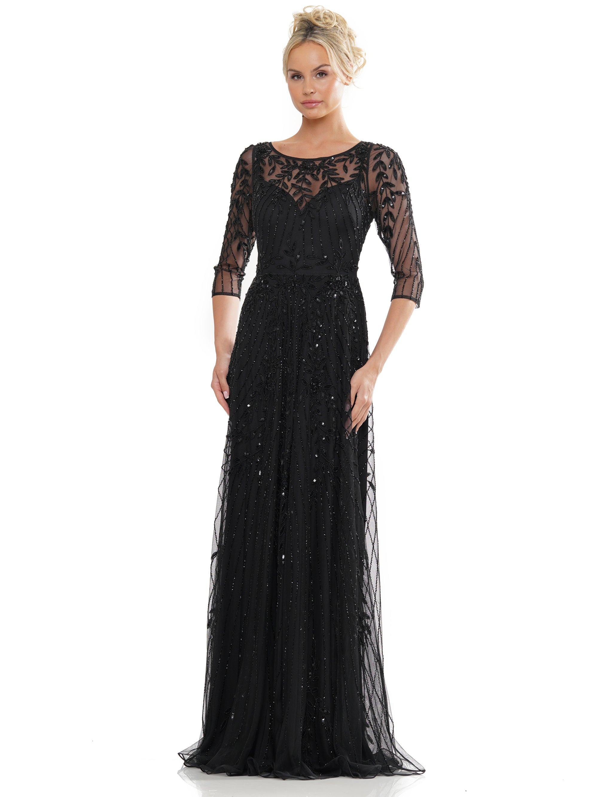 Mother of the Bride Dresses Mother of the Bride Beaded Mesh Quarter Sleeve Sheath Dress Black