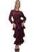 Formal Dresses Long Sleeve Tiered Pleated Midi Dress Burgundy