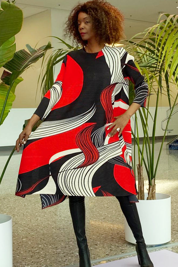 Cocktail Dresses Short 3/4 Sleeve Side Slit Printed Dress Multi
