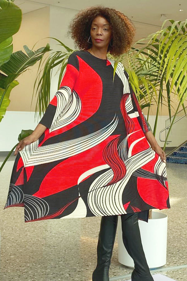 Short Long Sleeve Side Slit Printed Dress