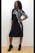 Cocktail Dresses 3/4 Sleeve Pleated Wrap Belt Midi Dress Black