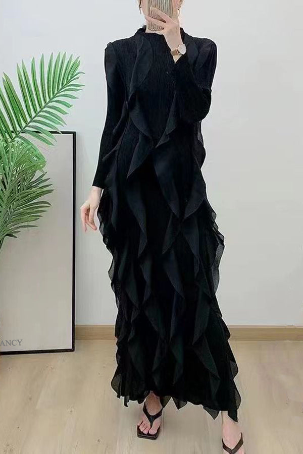 Bodycon Long Sleeve Ruffle Stretch Dress