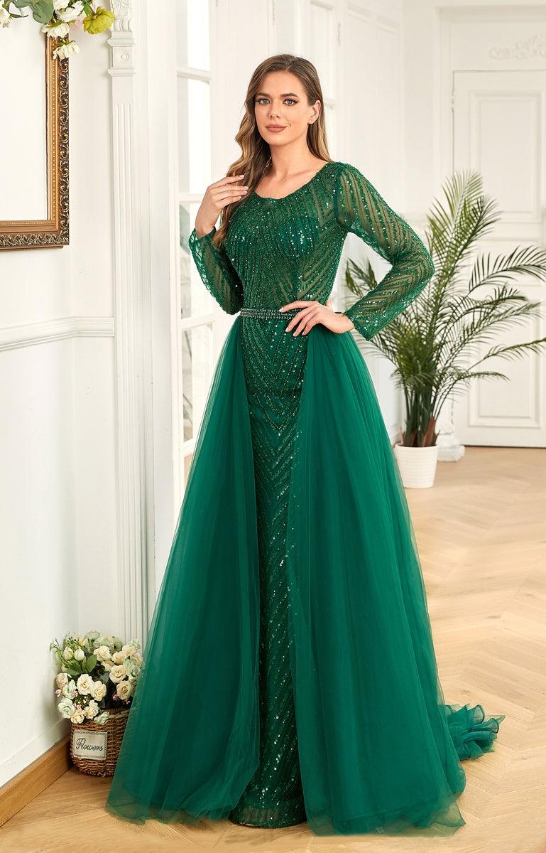 Prom Dresses Long Sleeve Prom Formal Evening Gown Green