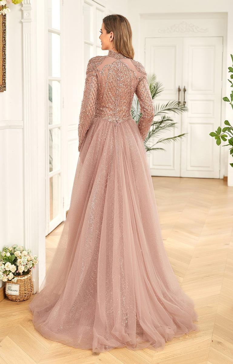 Rose Gold High Couture NR2217 Long Sleeve Fitted Prom Dress for $576.0