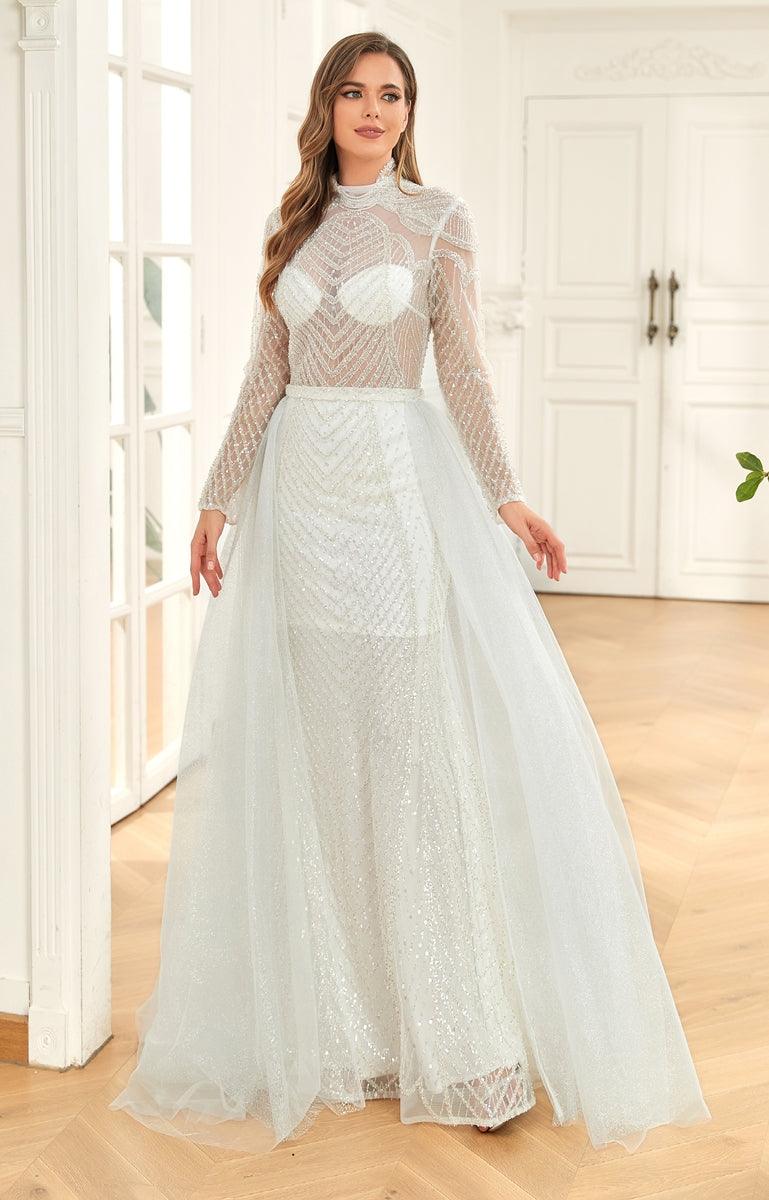Ruffled rose gold long prom dress with pleated,DS4423 main image 1