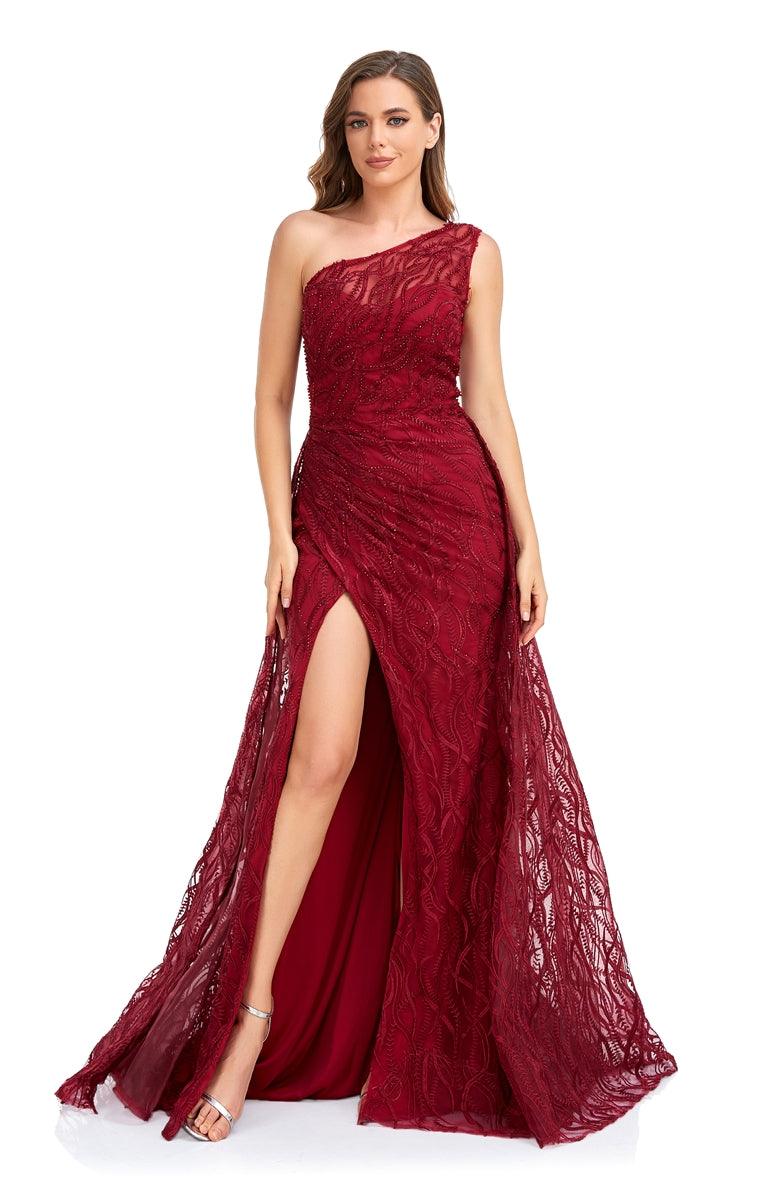 Prom Dresses Long One Shoulder Formal Prom Dress Wine