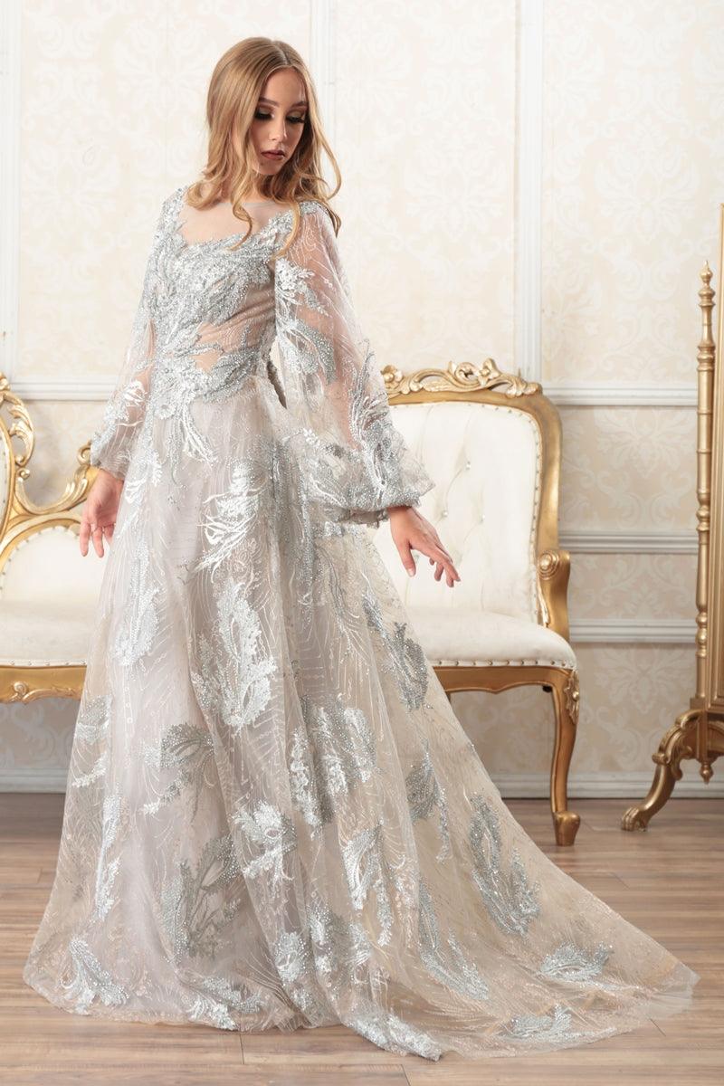 High Couture NR2226 Prom Long Sleeve Formal A Line Ball Gown
