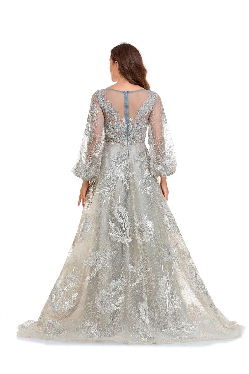 Prom Dresses Prom Long Sleeve Formal A Line Ball Gown Grey