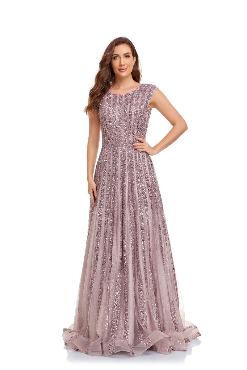 Prom Dresses Prom Long Cap Sleeve A Line Ball Gown Dusty Rose