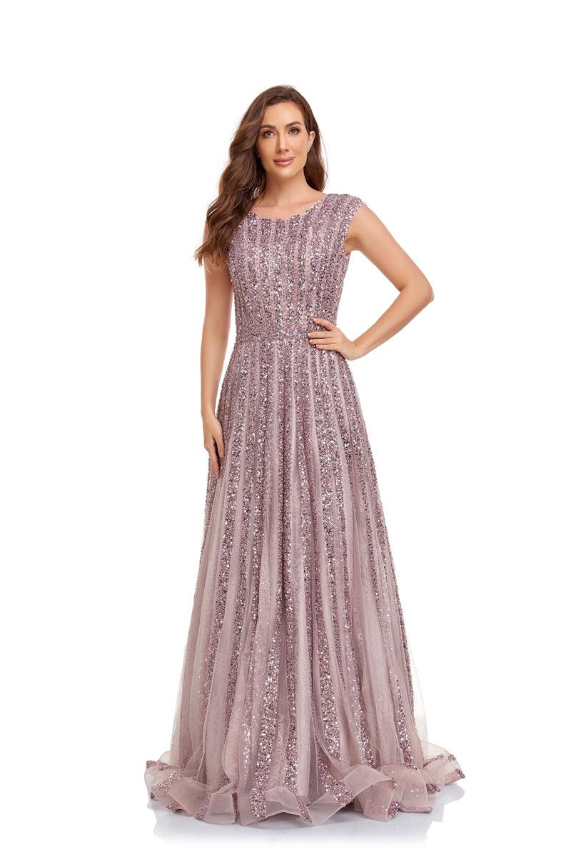 Prom Dresses Prom Long Cap Sleeve A Line Ball Gown Dusty Rose