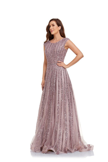 Prom Dresses Prom Long Cap Sleeve A Line Ball Gown Dusty Rose