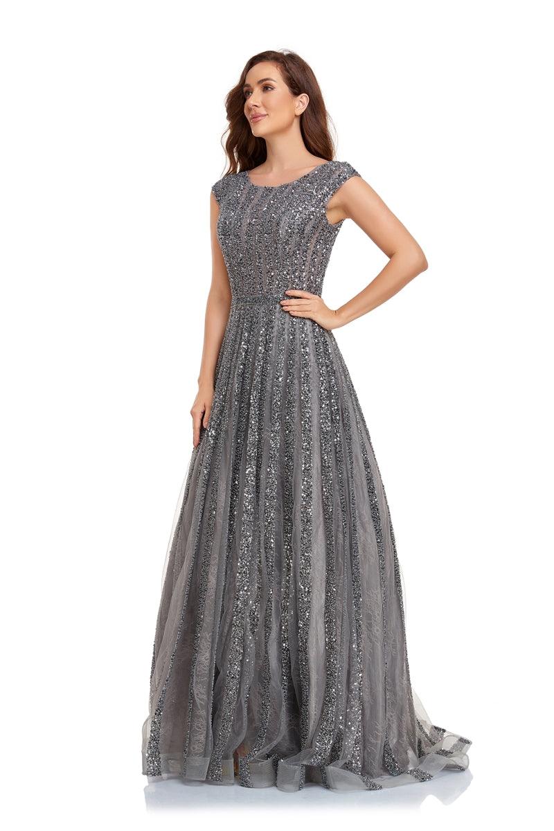 High Couture NR2228 Prom Long Cap Sleeve A Line Ball Gown