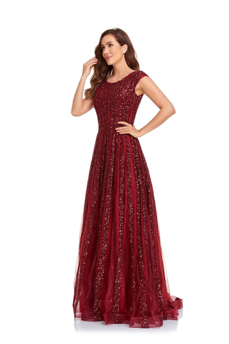 Prom Dresses Prom Long Cap Sleeve A Line Ball Gown Maroon