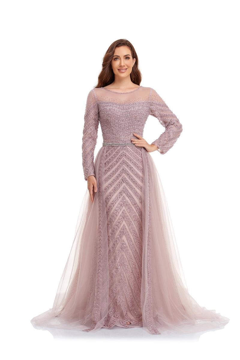 High Couture NR2230 Long Sleeve Formal Evening Dress - Grey / 10 High Couture NR2230 Long Sleeve Formal Evening Dress - Grey / 10
