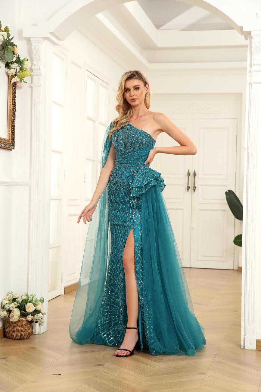 Prom Dresses Long One Shoulder Formal Prom Dress Turquoise