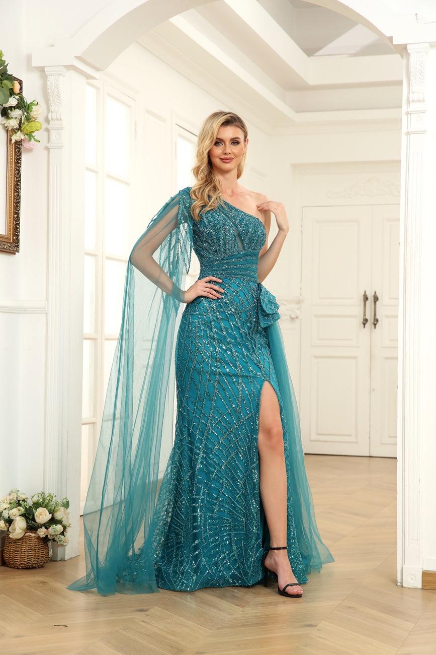 Prom Dresses Long One Shoulder Formal Prom Dress Turquoise