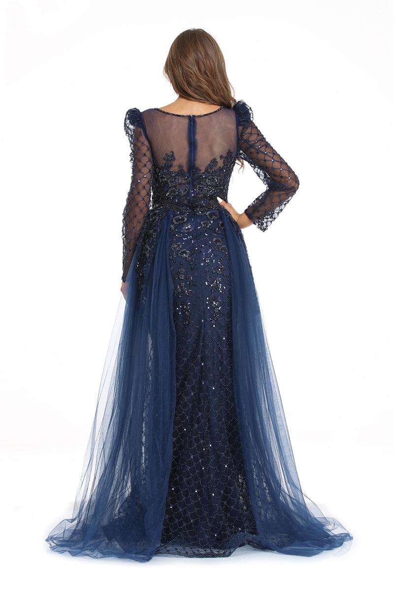Prom Dresses Long Sleeve Formal Evening Prom Gown Navy