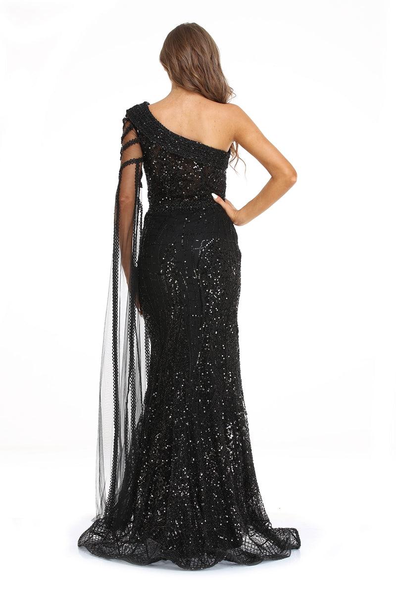 Black High Couture NR2241 Long One Shoulder Evening Prom Dress for $518